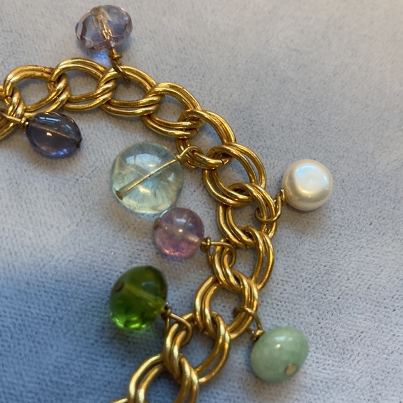 Gold double links bracelet with semi precious beads handmade - Picture 3 of 16